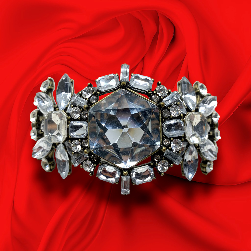 Traci Lynn Bling Bracelet Chunky Clear Rhinestone Crystal Unusual 7" Sparkly
